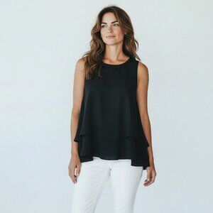ZARA Black Sleeveless Blouse XS Keyhole Back Layered